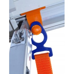 Awning tensioning belt with peggy peg spring