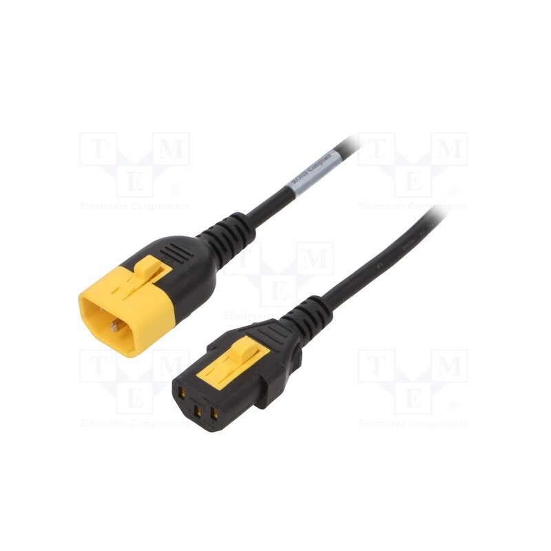 1 pcs x SCHURTER - 3-100-361 - Cable, 3x18AWG, IEC C13 female,IEC C14 male, PVC, 3m, black, 10A