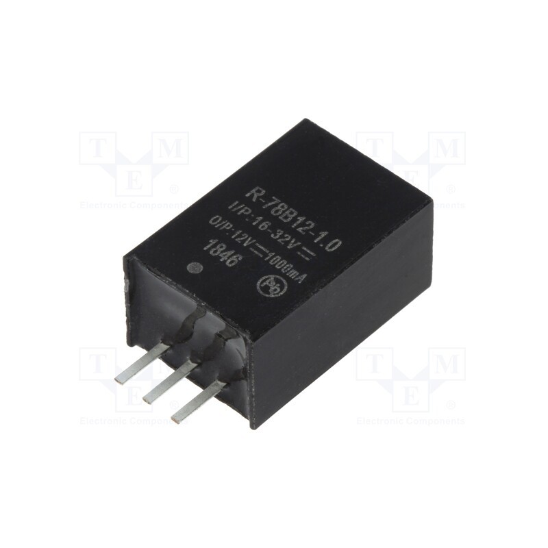 1 pcs x RECOM - R-78B12-1.0 - Converter: DC/DC, 12W, Uin: 16÷32V, Uout: 12VDC, Iout: 1A, SIP3, PCB