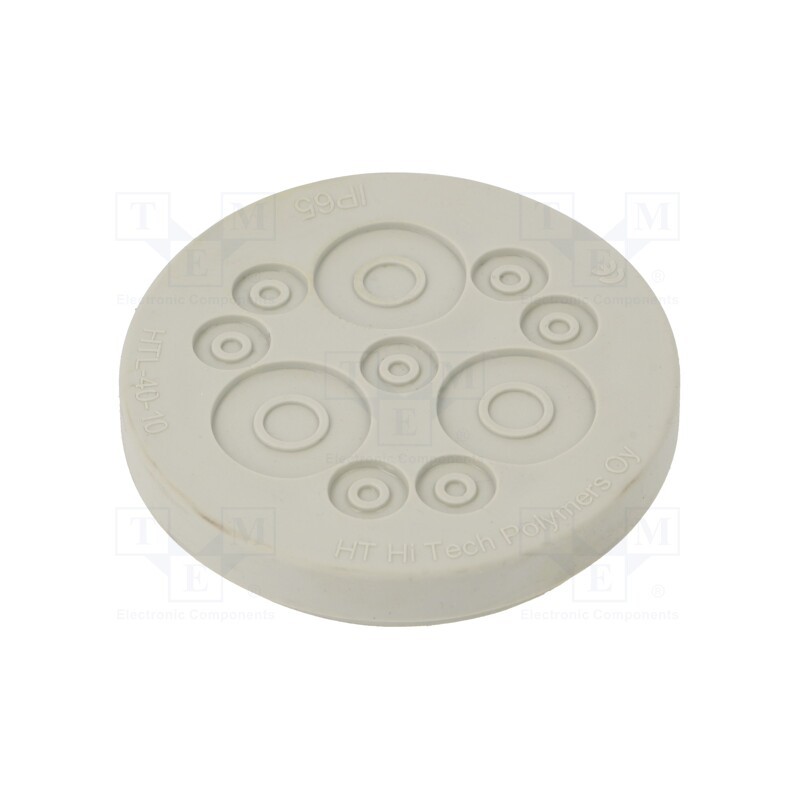 1 pcs x HT HI TECH POLYMERS - HTL-40-10-TPE - Multigate grommet, Ømount.hole: 40mm, light grey, Holes no: 10