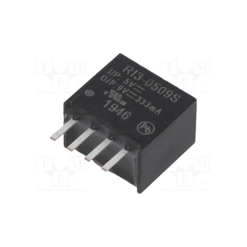 1 pcs x RECOM - RI3-0509S - Converter: DC/DC, 3W, Uin: 4.5÷5.5V, Uout: 9VDC, Iout: 333mA, SIP4