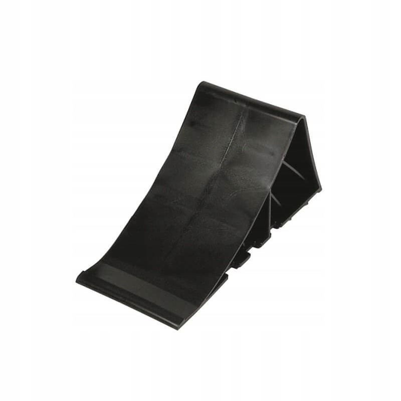 Single black tripus wheel chock for a camper