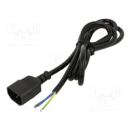 1 pcs x AKYGA - AK-OT-07A - Cable, 3G0.5mm2, IEC C14 male,wires, PVC, 1.5m, black, 250V