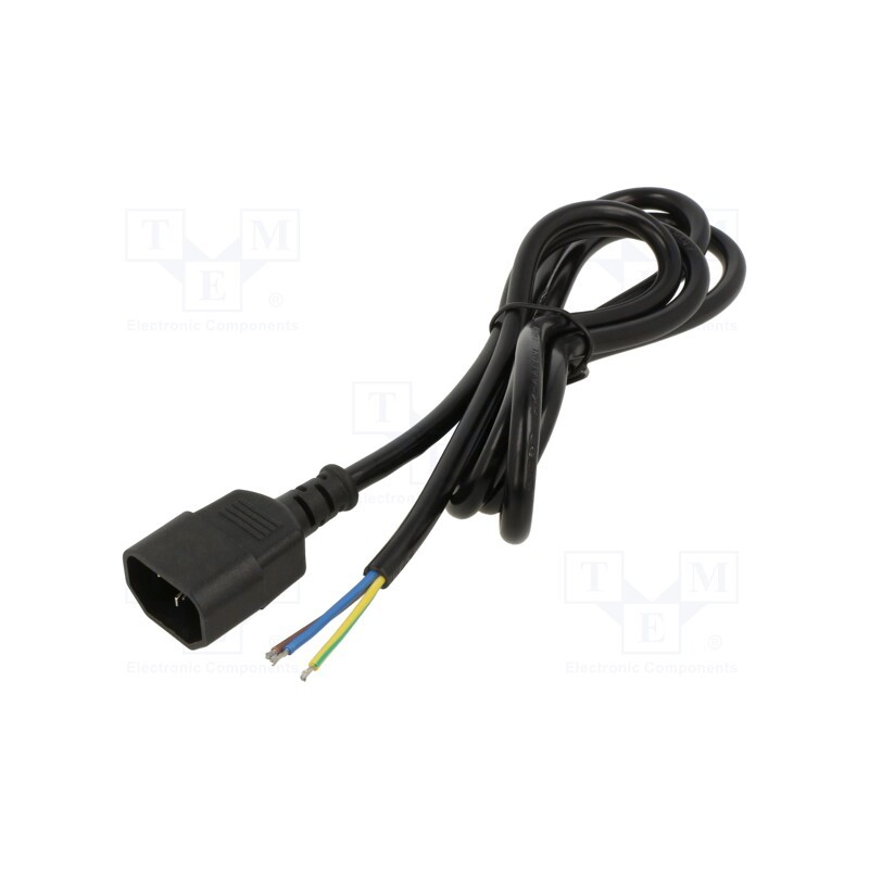 1 pcs x AKYGA - AK-OT-07A - Cable, 3G0.5mm2, IEC C14 male,wires, PVC, 1.5m, black, 250V