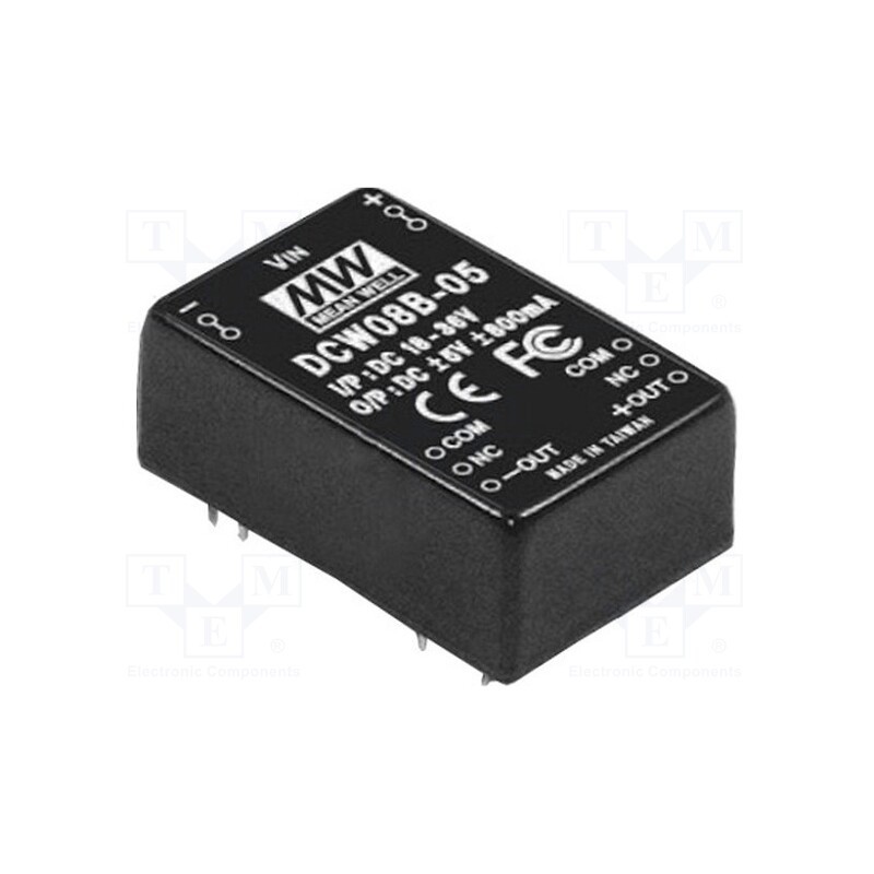 1 pcs x MEAN WELL - DCW08A-12 - Converter: DC/DC, 8W, Uin: 9÷18V, Uout: 12VDC, Uout2: -12VDC, 50kHz