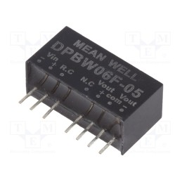 1 pcs x MEAN WELL - DPBW06F-05 - Converter: DC/DC, 6W, Uin: 9÷36V, Uout: 5VDC, Uout2: -5VDC, SIP8, THT