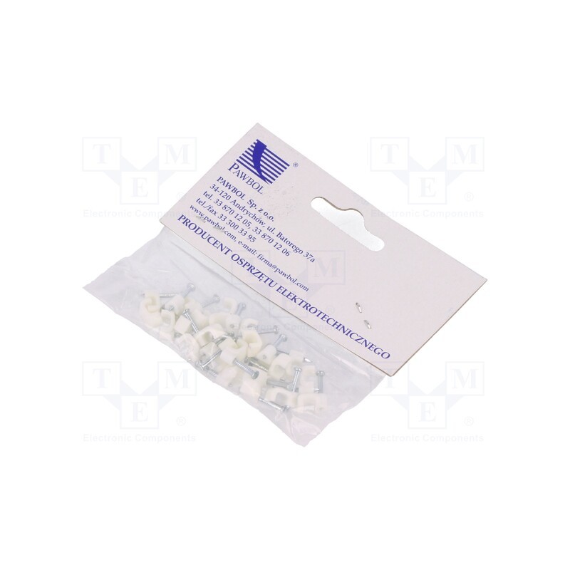 1 pcg x PAWBOL - H.7016A -25 -AS - Holder, white, for flat cable,SMYp 2x0,75, 25pcs, with a nail