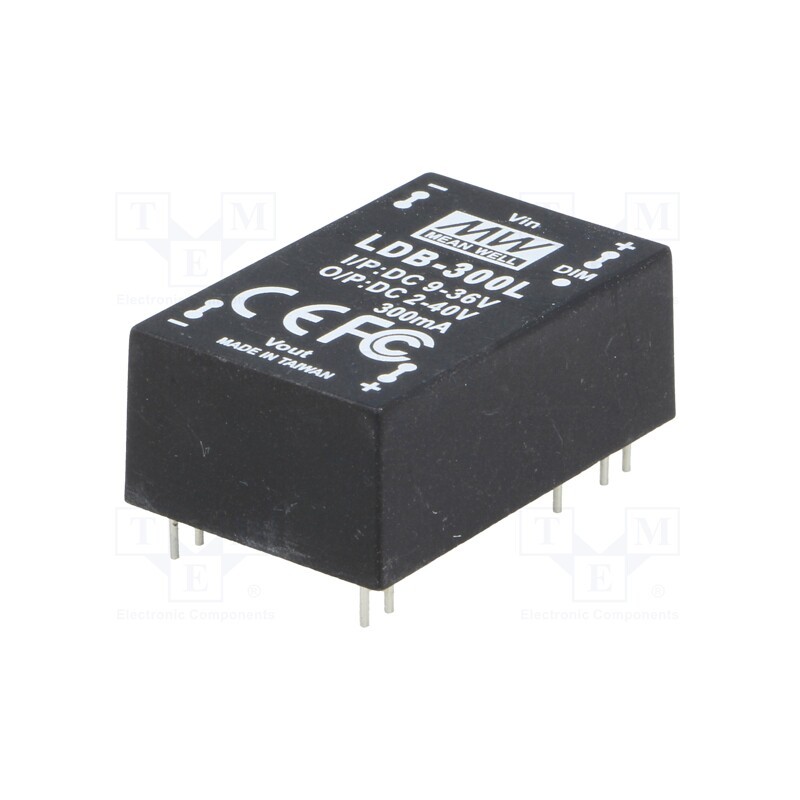1 pcs x MEAN WELL - LDB-300L - Converter: DC/DC, 12W, Uin: 9÷36V, Uout: 2÷40VDC, Iin: 530mA, THT