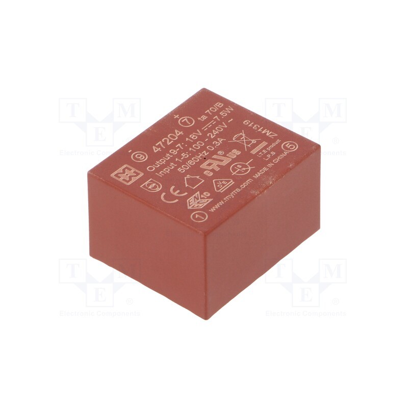 1 pcs x MYRRA - 47204 - Converter: AC/DC, 7.5W, 85÷265VAC, Usup: 120÷370VDC, Uout: 18VDC