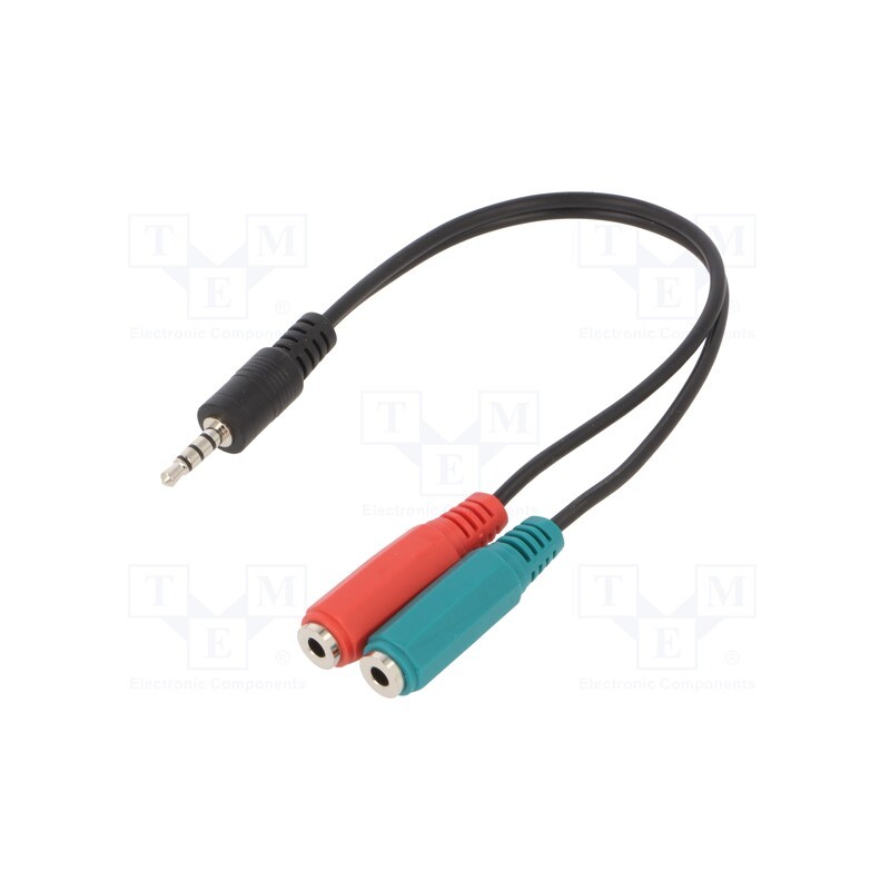 1 pcs x GEMBIRD - CCA-417 - Cable, Jack 3,5mm 4pin plug,Jack 3.5mm socket x2, 0.2m, black
