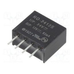 1 pcs x RECOM - RO-2412S - Converter: DC/DC, 1W, Uin: 21.6÷26.4V, Uout: 12VDC, Iout: 83mA, SIP4