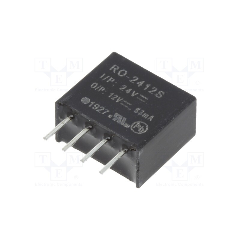 1 pcs x RECOM - RO-2412S - Converter: DC/DC, 1W, Uin: 21.6÷26.4V, Uout: 12VDC, Iout: 83mA, SIP4
