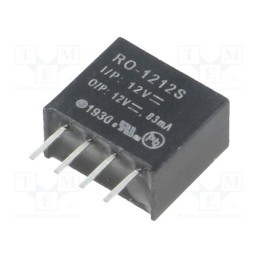 1 pcs x RECOM - RO-1212S - Converter: DC/DC, 1W, Uin: 10.8÷13.2V, Uout: 12VDC, Iout: 83mA, SIP4