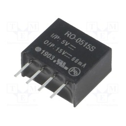 1 pcs x RECOM - RO-0515S - Converter: DC/DC, 1W, Uin: 4.5÷5.5V, Uout: 15VDC, Iout: 66mA, SIP4