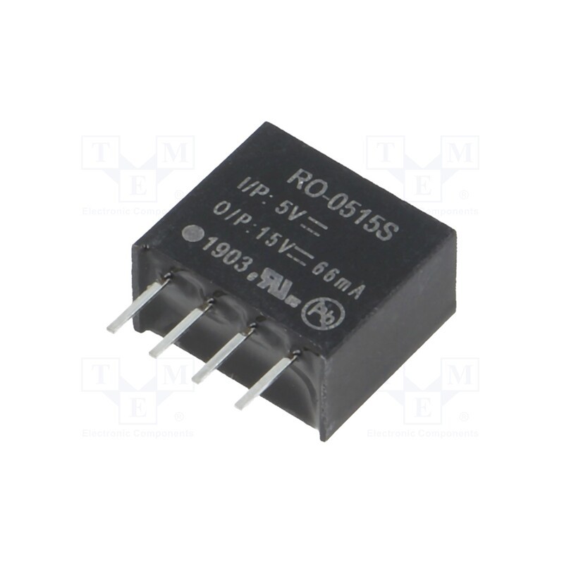 1 pcs x RECOM - RO-0515S - Converter: DC/DC, 1W, Uin: 4.5÷5.5V, Uout: 15VDC, Iout: 66mA, SIP4