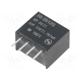 1 pcs x RECOM - RI-0512S - Converter: DC/DC, 2W, Uin: 4.5÷5.5V, Uout: 12VDC, Iout: 167mA, SIP4