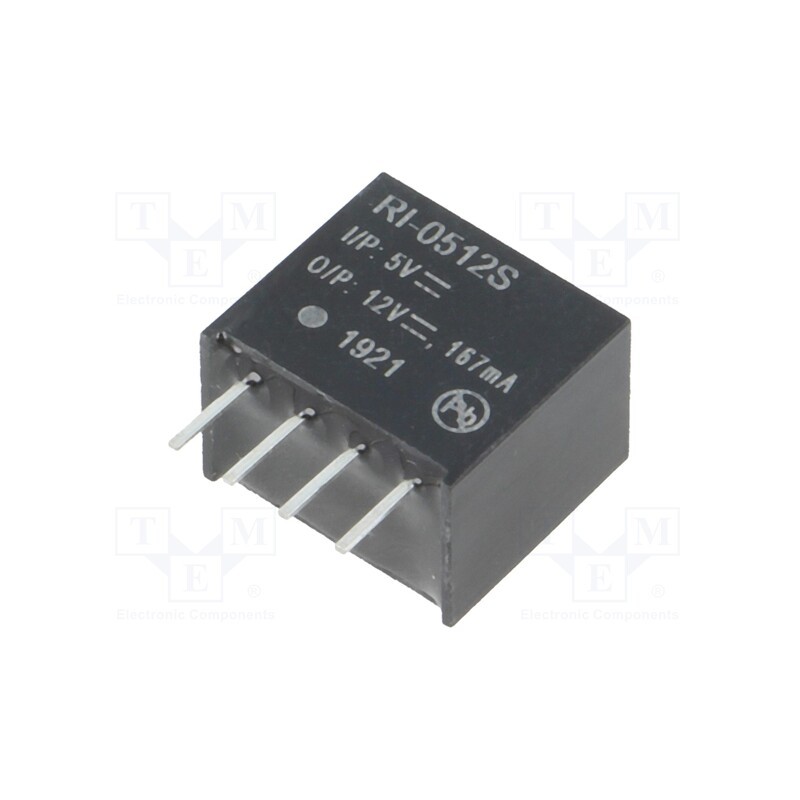1 pcs x RECOM - RI-0512S - Converter: DC/DC, 2W, Uin: 4.5÷5.5V, Uout: 12VDC, Iout: 167mA, SIP4