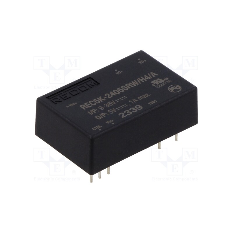 1 pcs x RECOM - REC5K-2405SRW/H4/A - Converter: DC/DC, 5W, Uin: 9÷36V, Uout: 5VDC, Iout: 1A, DIP24