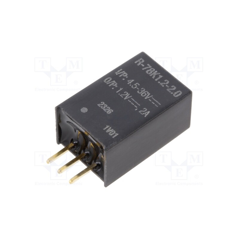 1 pcs x RECOM - R-78K1.2-2.0 - Converter: DC/DC, Uin: 4.5÷36V, Uout: 1.2VDC, Iout: 2A, SIP3, THT