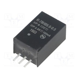 1 pcs x RECOM - R-78HB5.0-0.5 - Converter: DC/DC, 2.5W, Uin: 9÷72V, Uout: 5VDC, Iout: 0.5A, SIP3, PCB