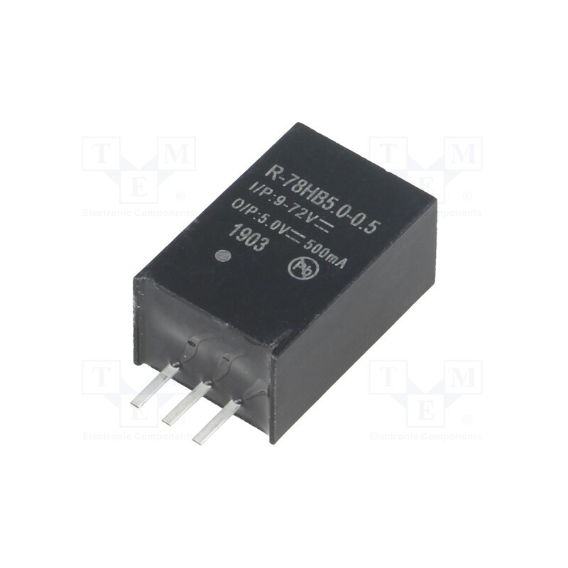1 pcs x RECOM - R-78HB5.0-0.5 - Converter: DC/DC, 2.5W, Uin: 9÷72V, Uout: 5VDC, Iout: 0.5A, SIP3, PCB