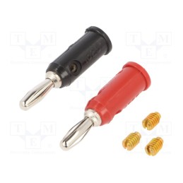 1 set x POMONA - 1325-02 - Plug, 4mm banana, 5A, 5kV, red and black, Max.wire diam: 3mm, 1325