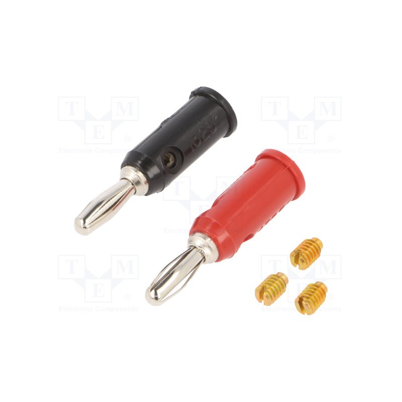 1 set x POMONA - 1325-02 - Plug, 4mm banana, 5A, 5kV, red and black, Max.wire diam: 3mm, 1325