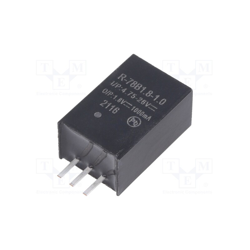 1 pcs x RECOM - R-78B1.8-1.0 - Converter: DC/DC, 1.8W, Uin: 4.75÷26V, Uout: 1.8VDC, Iout: 1A, SIP3