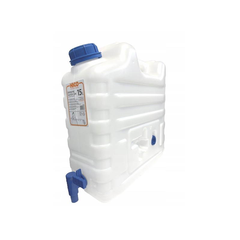 Bank container for drinking water, 15 liters certified, with a tap