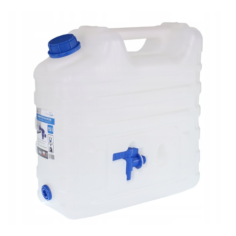 Bank container for drinking water, 15 liters certified, with a tap