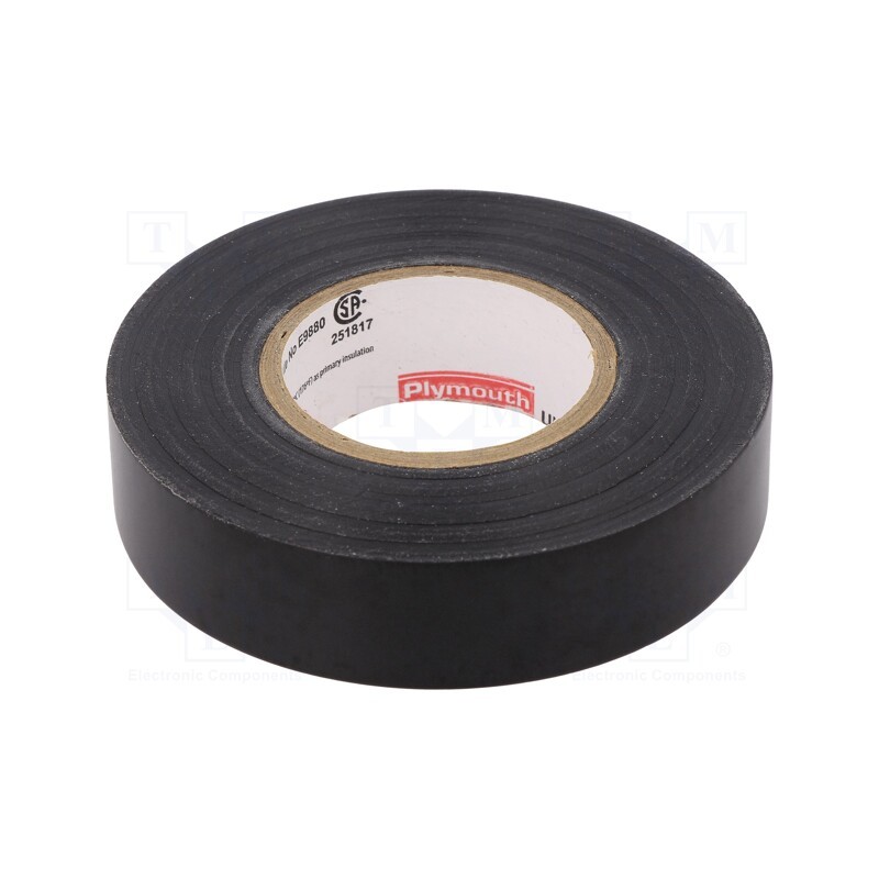 1 rol x PLYMOUTH - PREMIUM 111 19MMX20M BLACK - Tape: electrical insulating, W: 19mm, L: 20m, Thk: 0.18mm, black