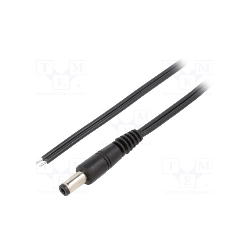 1 pcs x WEST POL - P21-TT-T075-050BK - Cable, 2x0.75mm2, wires,DC 5,5/2,1 plug, straight, black, 0.5m