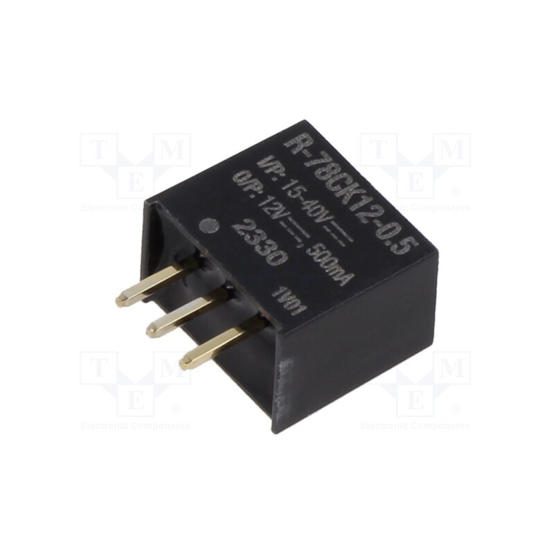 1 pcs x RECOM - R-78CK12-0.5 - Converter: DC/DC, Uin: 15÷40V, Uout: 12VDC, Iout: 500mA, SIP3, THT