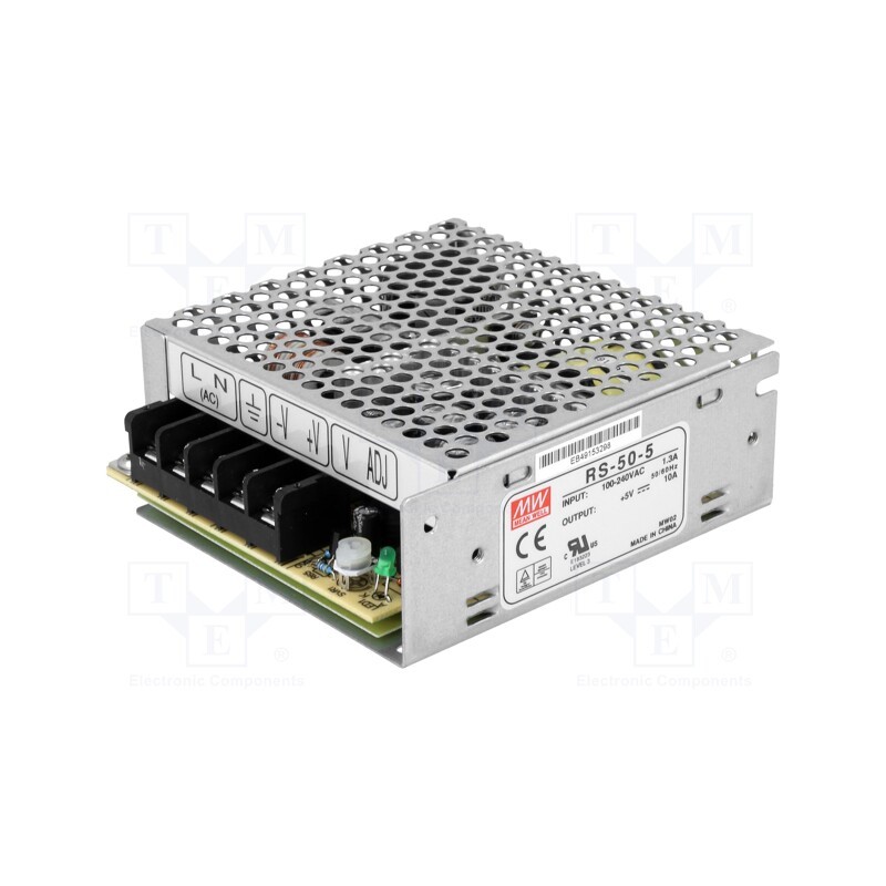 1 pcs x MEAN WELL - RS-50-5 - Power supply: switched-mode, for building in,modular, 50W, 5VDC