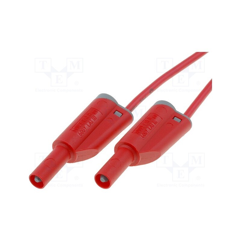 1 pcs x ELECTRO-PJP - 2612-IEC-100-RT - Test lead, 20A, banana plug 4mm,both sides, Len: 1m, red