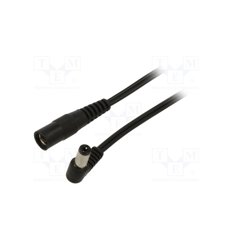 1 pcs x WEST POL - A25-C25-T050-150BK - Cable, 2x0.5mm2, DC 5,5/2,5 plug,DC 5,5/2,5 socket, angled, 1.5m
