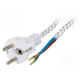 1 pcs x Goobay - 50504 - Cable, 3x0.75mm2, CEE 7/7 (E/F) plug,wires, textile, 3m, white, 6A