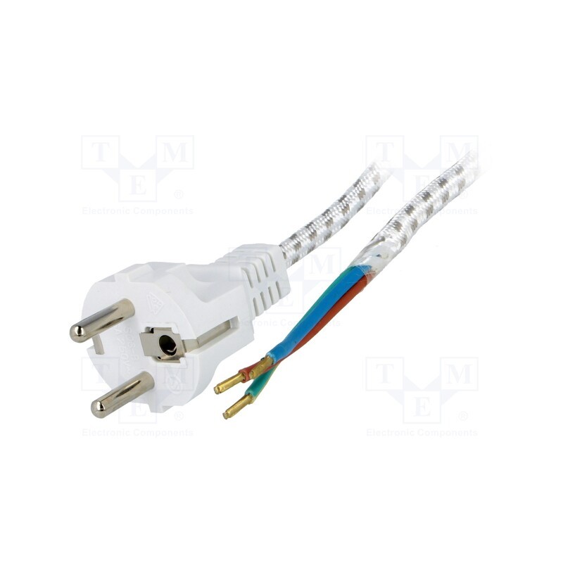 1 pcs x Goobay - 50504 - Cable, 3x0.75mm2, CEE 7/7 (E/F) plug,wires, textile, 3m, white, 6A