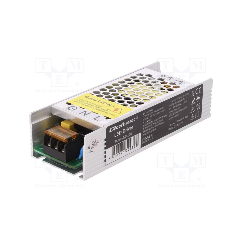 1 pcs x QOLTEC - 50936 - Power supply: switched-mode, for building in, constant voltage