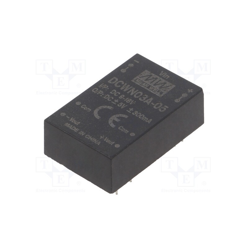 1 pcs x MEAN WELL - DCWN03A-05 - Converter: DC/DC, 3W, Uin: 9÷18V, Uout: 5VDC, Uout2: -5VDC, DIP24