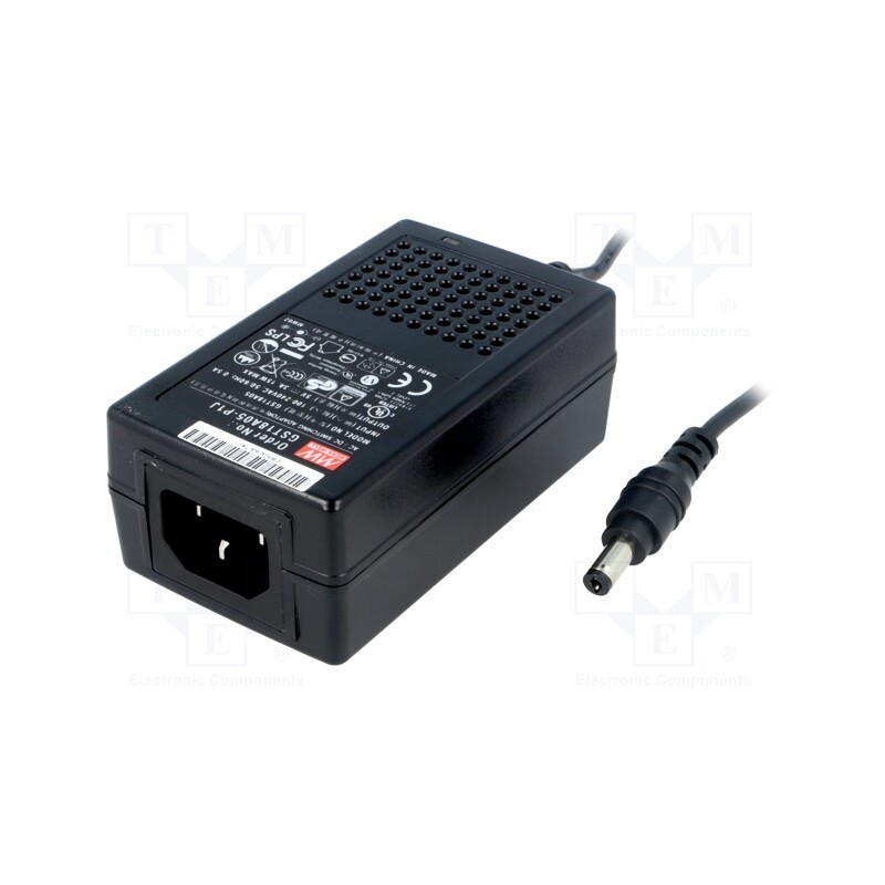 1 pcs x MEAN WELL - GST18A05-P1J - Power supply: switched-mode, 5VDC, 3A, Out: 5,5/2,1, 15W, 85÷264VAC