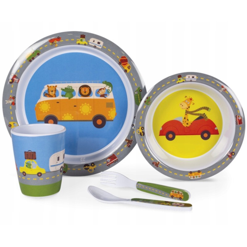 Dinner set for children and animal traffic camp