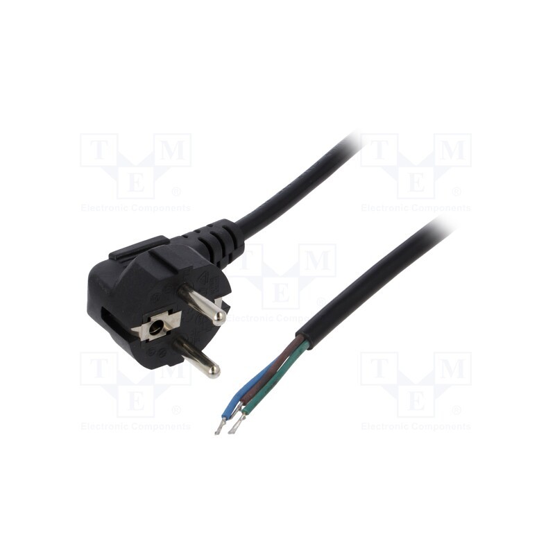 1 pcs x AKYGA - AK-OT-01A - Cable, 3G0.5mm2, CEE 7/7 (E/F) plug angled,wires, PVC, 1.5m, 10A