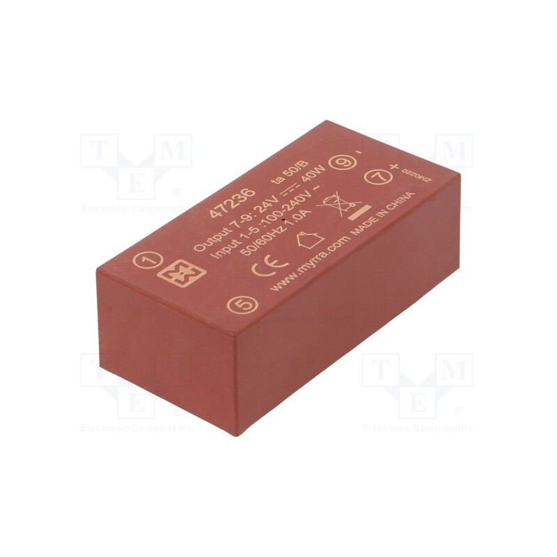 1 pcs x MYRRA - 47236 - Converter: AC/DC, 40W, 85÷265VAC, Usup: 120÷370VDC, Uout: 24VDC