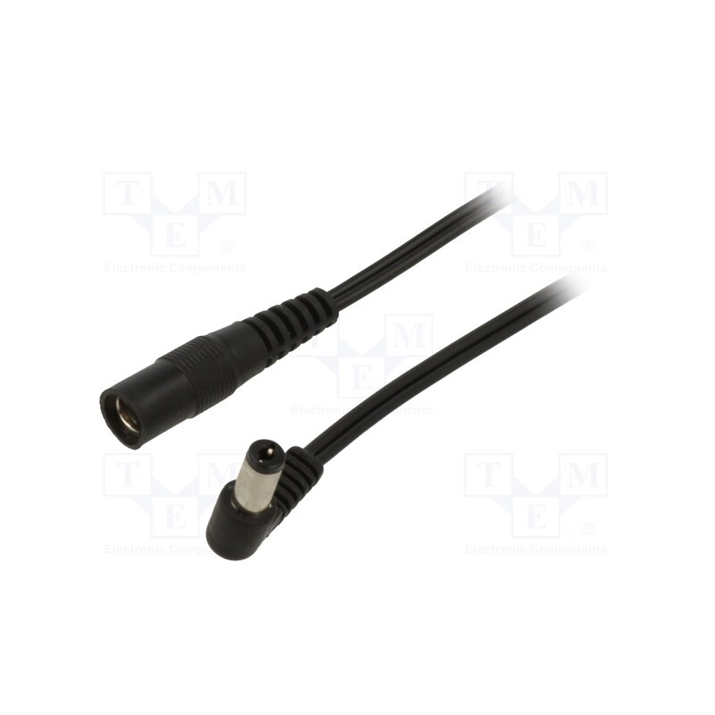 1 pcs x WEST POL - A25-C25-T050-200BK - Cable, 2x0.5mm2, DC 5,5/2,5 plug,DC 5,5/2,5 socket, angled, 2m