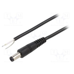1 pcs x WEST POL - A21-TT-C050-150BK - Cable, 1x0.5mm2, wires,DC 5,5/2,1 plug, angled, black, 1.5m
