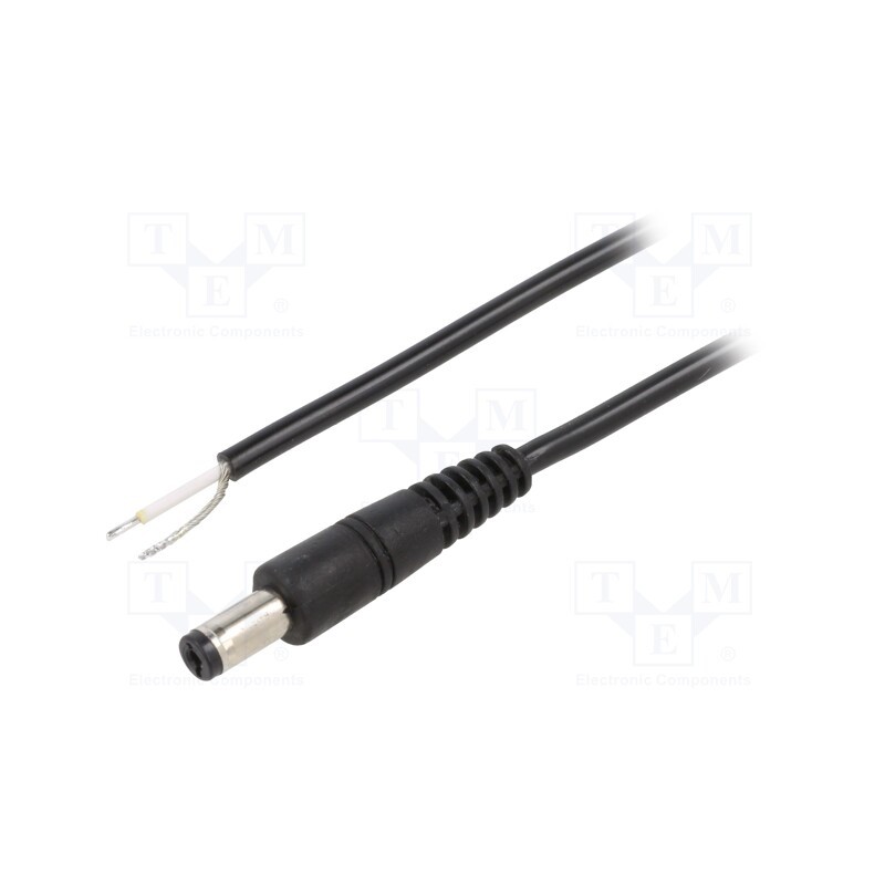 1 pcs x WEST POL - A21-TT-C050-150BK - Cable, 1x0.5mm2, wires,DC 5,5/2,1 plug, angled, black, 1.5m
