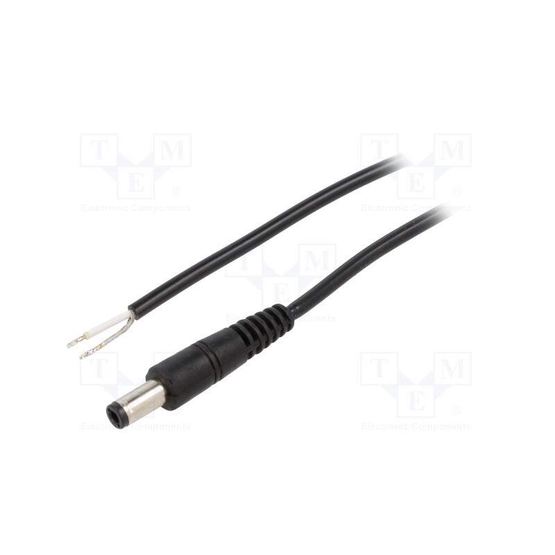 1 pcs x WEST POL - P25-TT-C050-050BK - Cable, 1x0.5mm2, wires,DC 5,5/2,5 plug, straight, black, 0.5m