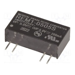 1 pcs x RECOM - REM1-0505S - Converter: DC/DC, 1W, Uin: 4.5÷5.5V, Uout: 5VDC, Iout: 200mA, SIP7