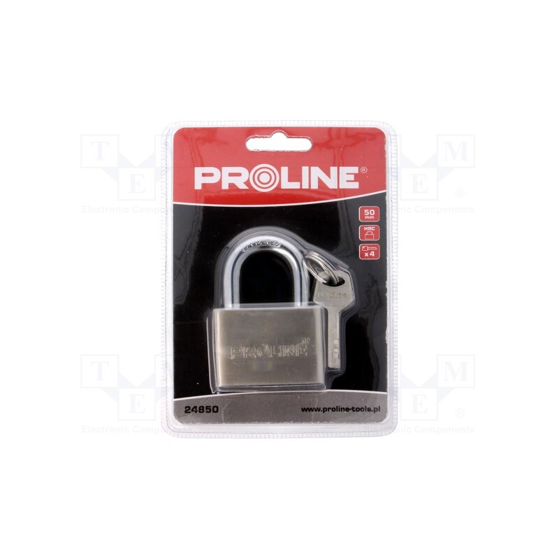 1 pcs x PROLINE - 24850 - Padlock, shackle, Equipment: key x4, 50mm, gates,cabinets,sheds